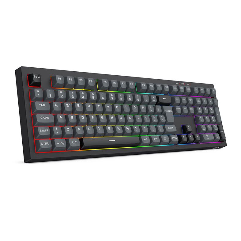 Teclado Gamer Redragon Crux, Rainbow, ABTN2, Wireless, Preto e CInza, K518R-WL-GB