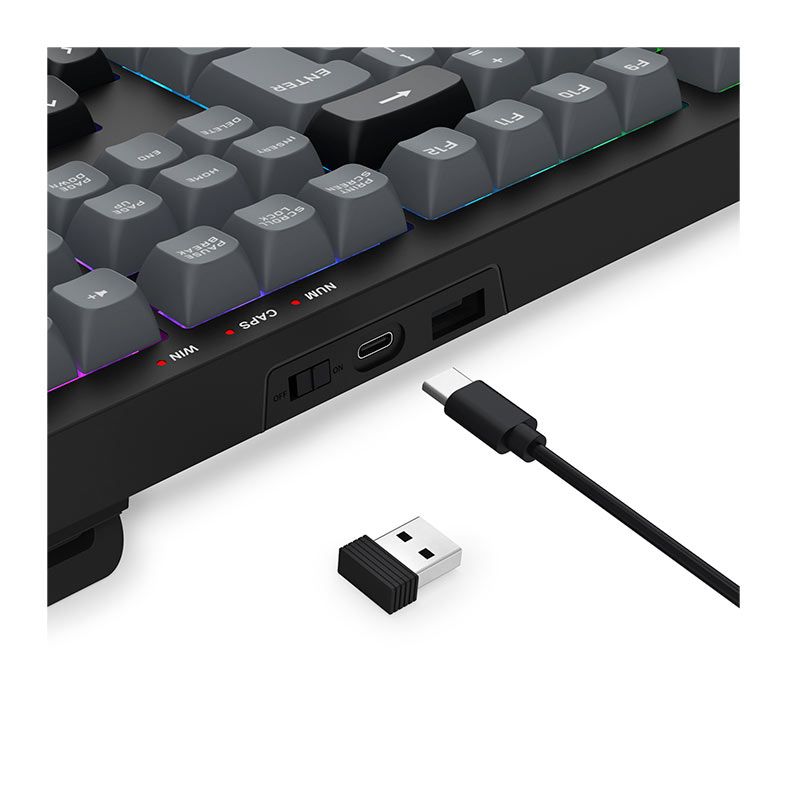 Teclado Gamer Redragon Crux, Rainbow, ABTN2, Wireless, Preto e CInza, K518R-WL-GB