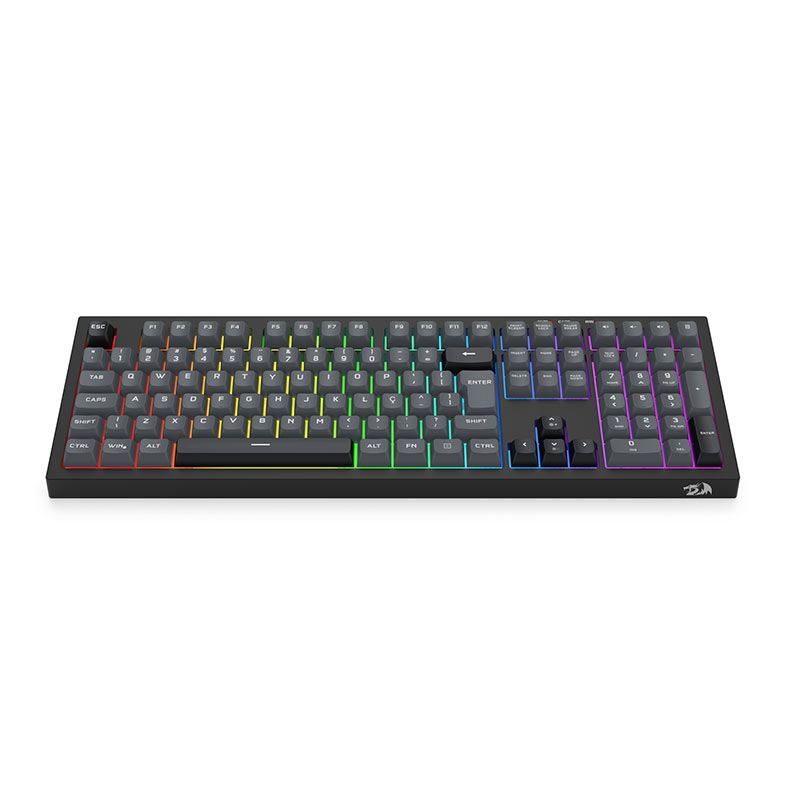 Teclado Gamer Redragon Crux, Rainbow, ABTN2, Wireless, Preto e CInza, K518R-WL-GB