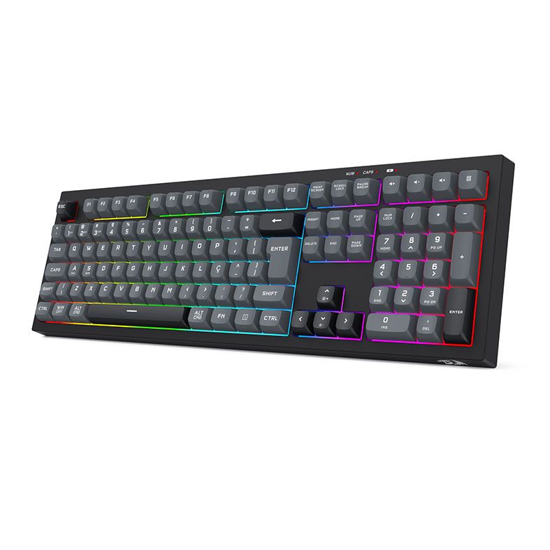 Teclado Gamer Redragon Crux Pro, RGB, ABNT2, Wireless, Preto e Cinza, K518RGB-PRO-GB
