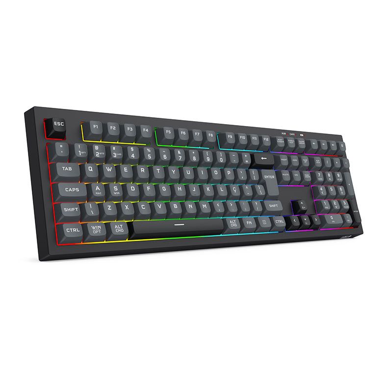 Teclado Gamer Redragon Crux Pro, RGB, ABNT2, Wireless, Preto e Cinza, K518RGB-PRO-GB