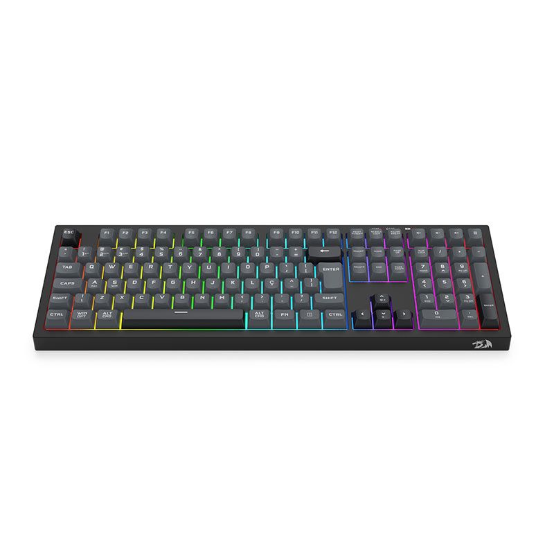 Teclado Gamer Redragon Crux Pro, RGB, ABNT2, Wireless, Preto e Cinza, K518RGB-PRO-GB