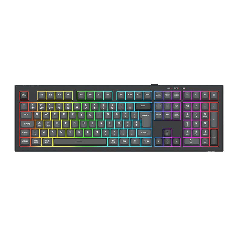 Teclado Gamer Redragon Crux Pro, RGB, ABNT2, Wireless, Preto e Cinza, K518RGB-PRO-GB