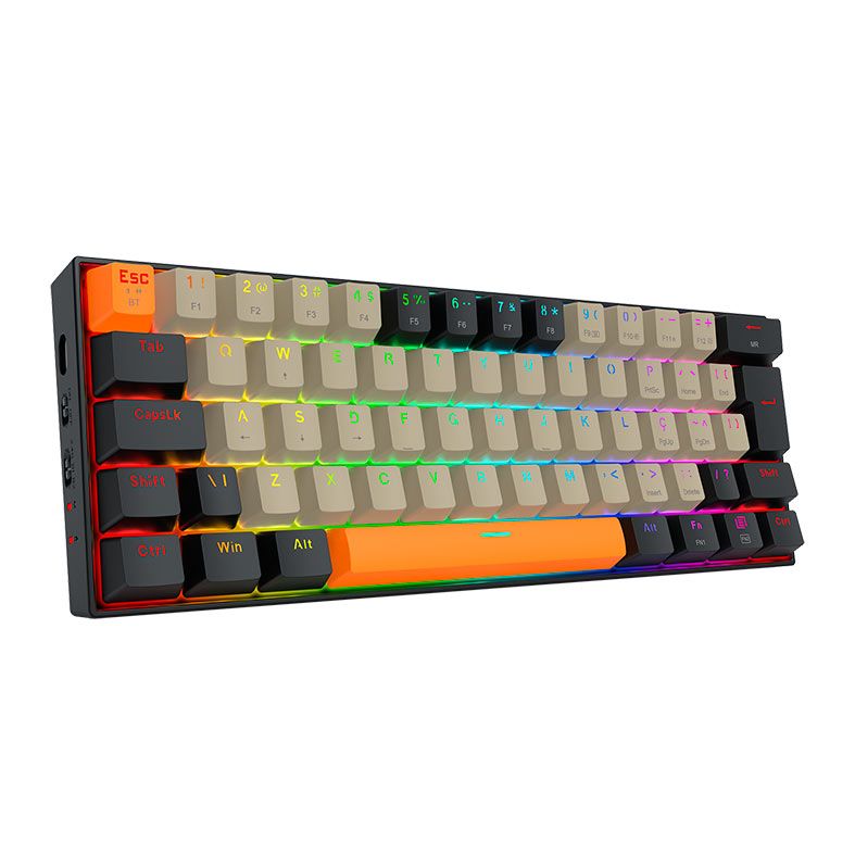 Teclado Mecanico Redragon Draconic Pro, RGB, ABNT2, Switch Marrom, Wireless, Cinza, Laranja e Preto, K530-OG-GY-BK-RGB-PRO