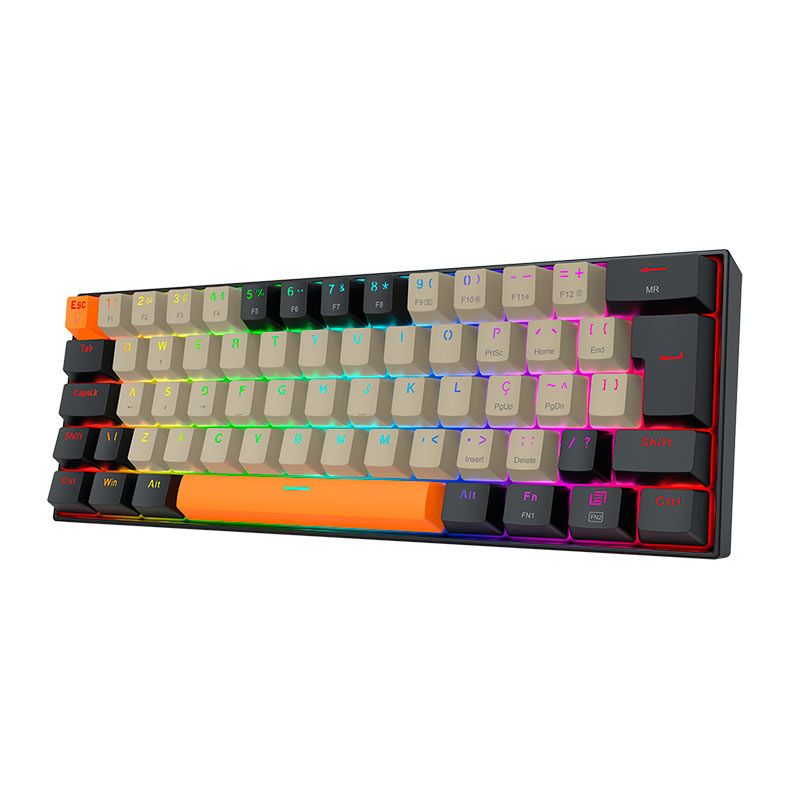 Teclado Mecanico Redragon Draconic Pro, RGB, ABNT2, Switch Marrom, Wireless, Cinza, Laranja e Preto, K530-OG-GY-BK-RGB-PRO