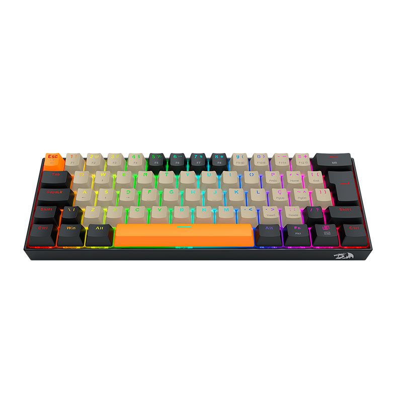Teclado Mecanico Redragon Draconic Pro, RGB, ABNT2, Switch Marrom, Wireless, Cinza, Laranja e Preto, K530-OG-GY-BK-RGB-PRO