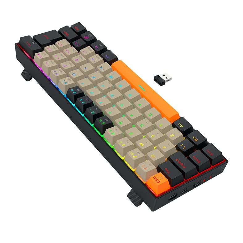 Teclado Mecanico Redragon Draconic Pro, RGB, ABNT2, Switch Marrom, Wireless, Cinza, Laranja e Preto, K530-OG-GY-BK-RGB-PRO