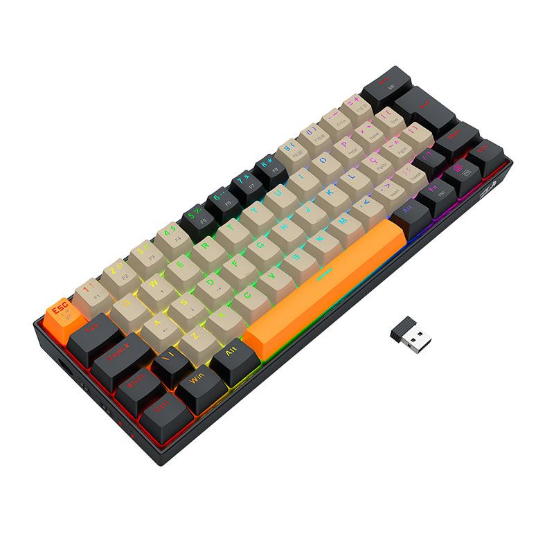 Teclado Mecanico Redragon Draconic Pro, RGB, ABNT2, Switch Marrom, Wireless, Cinza, Laranja e Preto, K530-OG-GY-BK-RGB-PRO