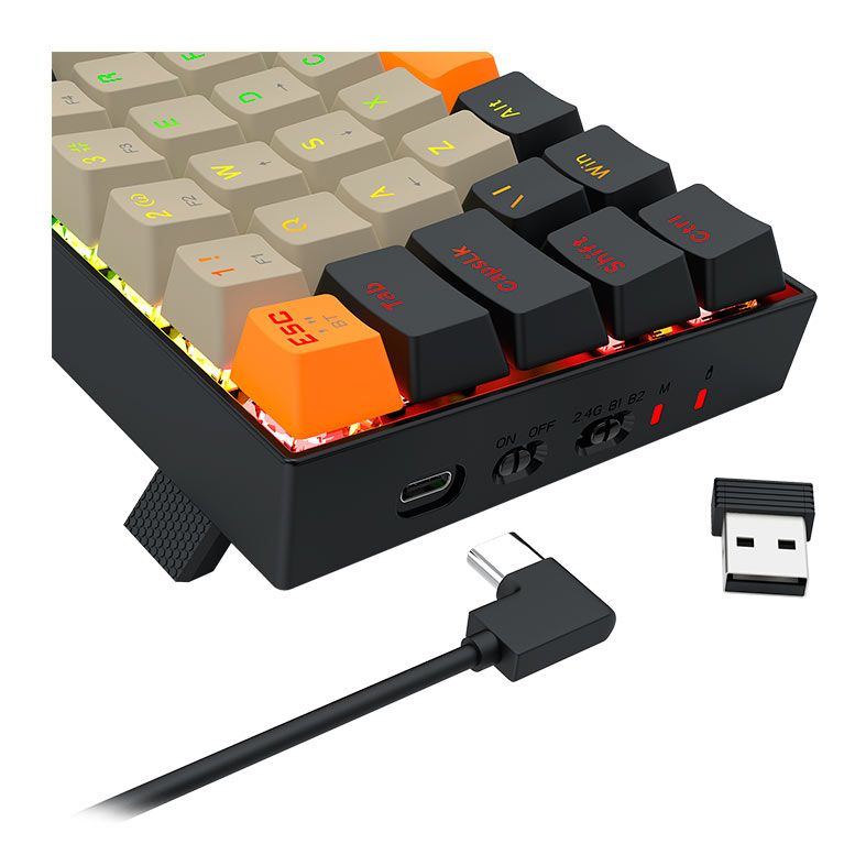 Teclado Mecanico Redragon Draconic Pro, RGB, ABNT2, Switch Marrom, Wireless, Cinza, Laranja e Preto, K530-OG-GY-BK-RGB-PRO
