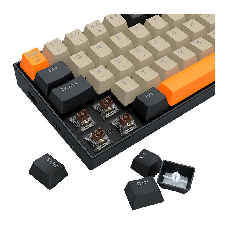 Teclado Mecanico Redragon Draconic Pro, RGB, ABNT2, Switch Marrom, Wireless, Cinza, Laranja e Preto, K530-OG-GY-BK-RGB-PRO