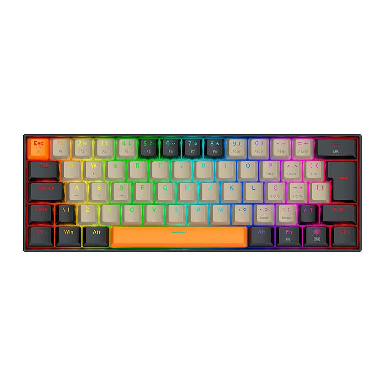 Teclado Mecanico Redragon Draconic Pro, RGB, ABNT2, Switch Marrom, Wireless, Cinza, Laranja e Preto, K530-OG-GY-BK-RGB-PRO