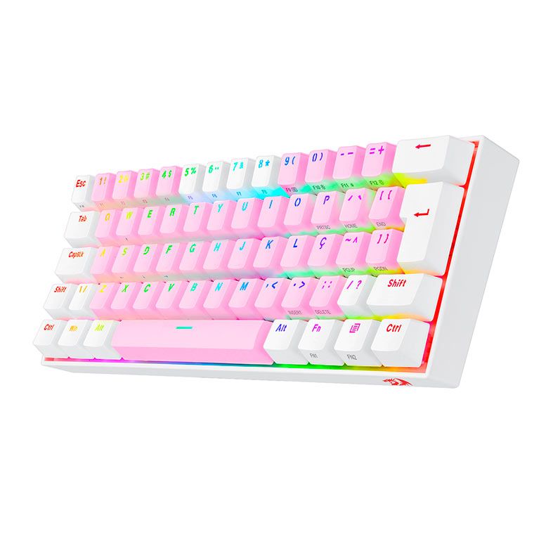 Teclado Mecanico Gamer Redragon Draconic PRO, RGB, Wireless, Switch Marrom, Rosa e Branco, K530PW-RGB-PRO-PT-BROWN