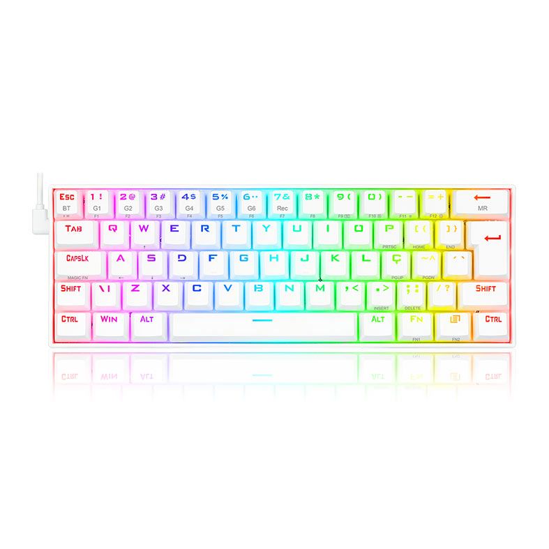 Teclado Mecanico Gamer Redragon Draconic Lunar White, Bluetooth, RGB, ABNT2 60%, Switch Marrom, K530W-RGB