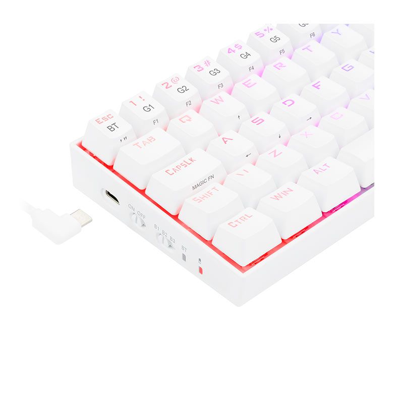 Teclado Mecanico Gamer Redragon Draconic Lunar White, Bluetooth, RGB, ABNT2 60%, Switch Marrom, K530W-RGB