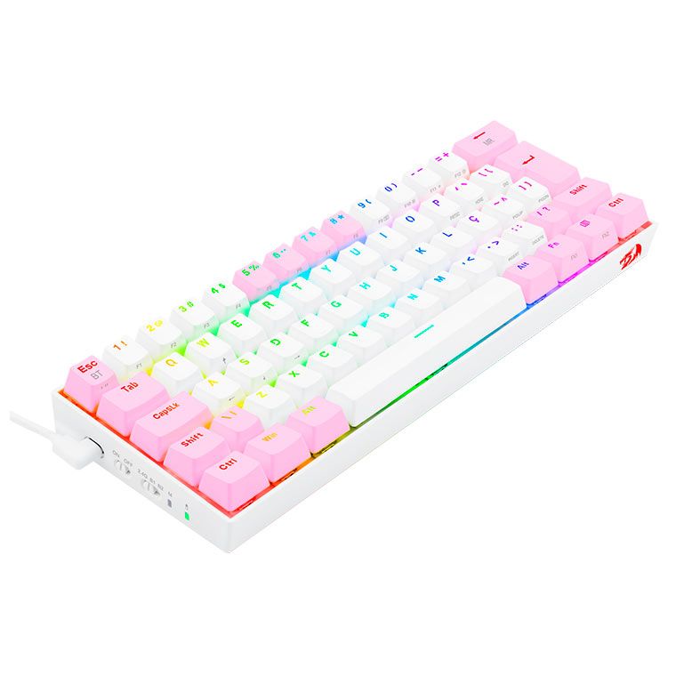 Teclado Mecanico Gamer Redragon Draconic PRO, RGB, Wireless, Switch Marrom, Branco e Rosa, K530WP-RGB-PRO-PT-BROWN