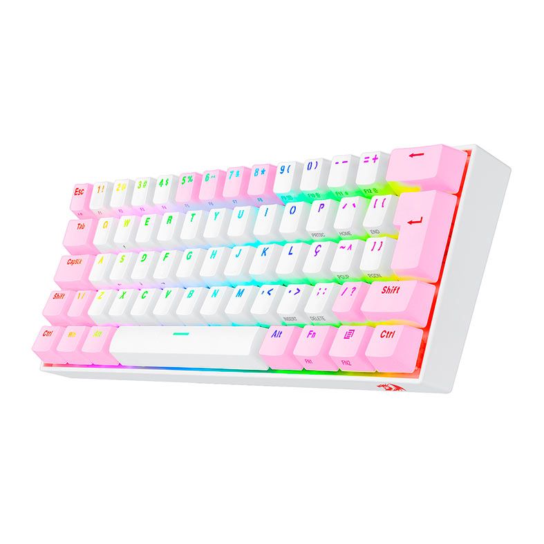 Teclado Mecanico Gamer Redragon Draconic PRO, RGB, Wireless, Switch Marrom, Branco e Rosa, K530WP-RGB-PRO-PT-BROWN