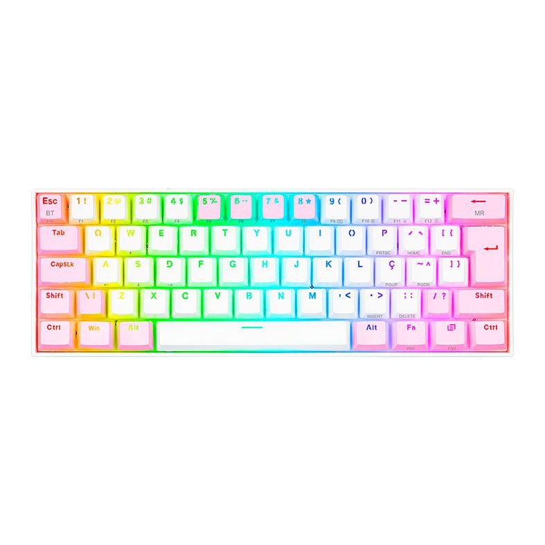 Teclado Mecanico Gamer Redragon Draconic PRO, RGB, Wireless, Switch Marrom, Branco e Rosa, K530WP-RGB-PRO-PT-BROWN