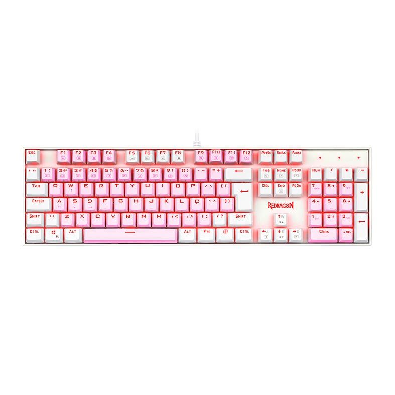 Teclado Mecanico Gamer Redragon Mitra, RGB, ABNT2, Switch Brown, Rosa e Branco, K551PW-RGB-PT-BROWN