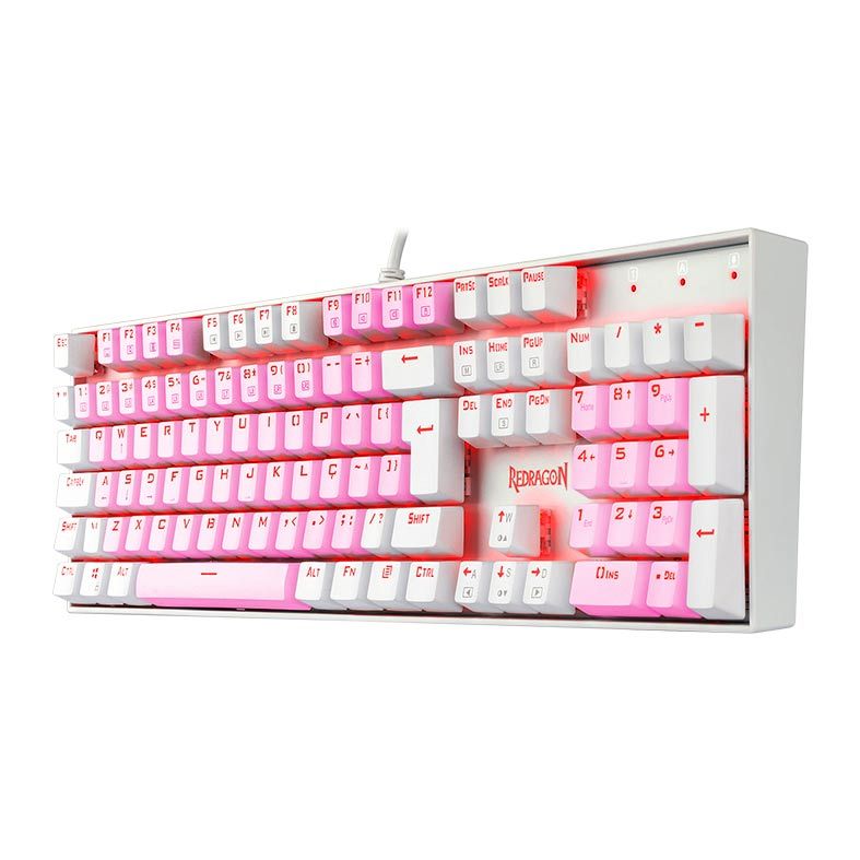 Teclado Mecanico Gamer Redragon Mitra, RGB, ABNT2, Switch Brown, Rosa e Branco, K551PW-RGB-PT-BROWN