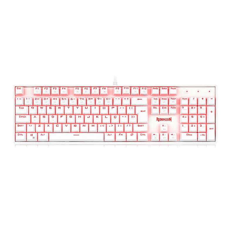 Teclado Mecanico Gamer Redragon Mitra Lunar White Led Vermelho Switch Vermelho, K551W PT-RED