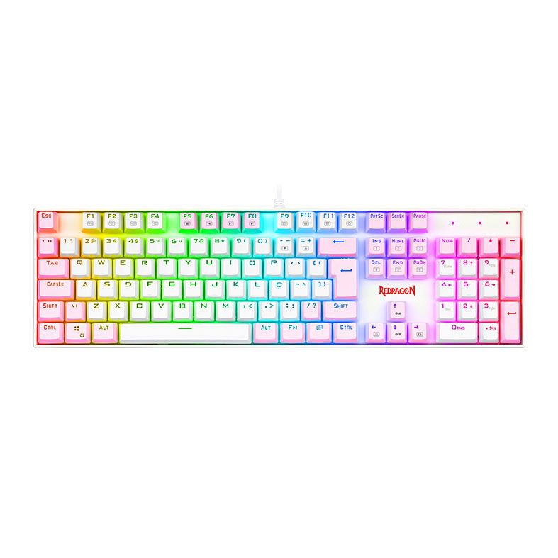 Teclado Mecanico Gamer Redragon Mitra, RGB, ABNT2, Switch Azul, Branco e Rosa, K551WP-RGB-PT-BLUE