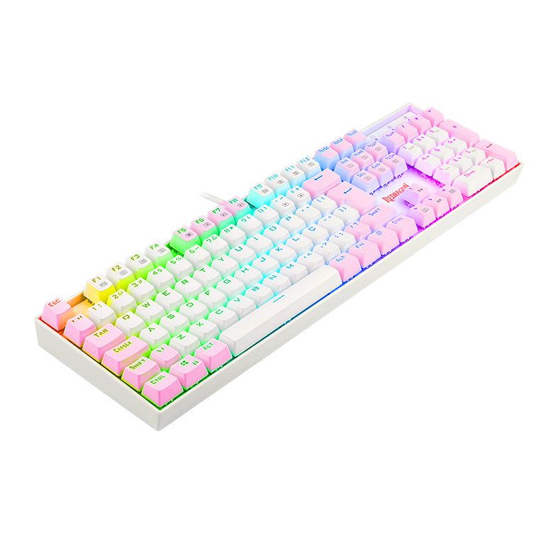 Teclado Mecanico Gamer Redragon Mitra, RGB, ABNT2, Switch Brown, Branco e Rosa, K551WP-RGB-PT-BROWN