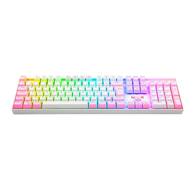 Teclado Mecanico Gamer Redragon Mitra, RGB, ABNT2, Switch Brown, Branco e Rosa, K551WP-RGB-PT-BROWN