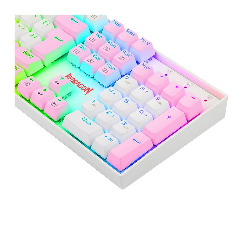 Teclado Mecanico Gamer Redragon Mitra, RGB, ABNT2, Switch Brown, Branco e Rosa, K551WP-RGB-PT-BROWN