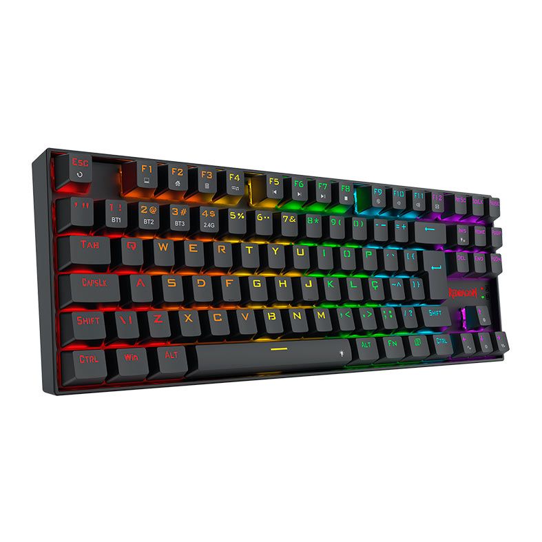 OPENBOX Teclado Mecanico Redragon Kumara Elite, Rainbow, ABNT2, Switch Marrom, Tri-Mode, Preto, K552-KRS-PT-BROWN
