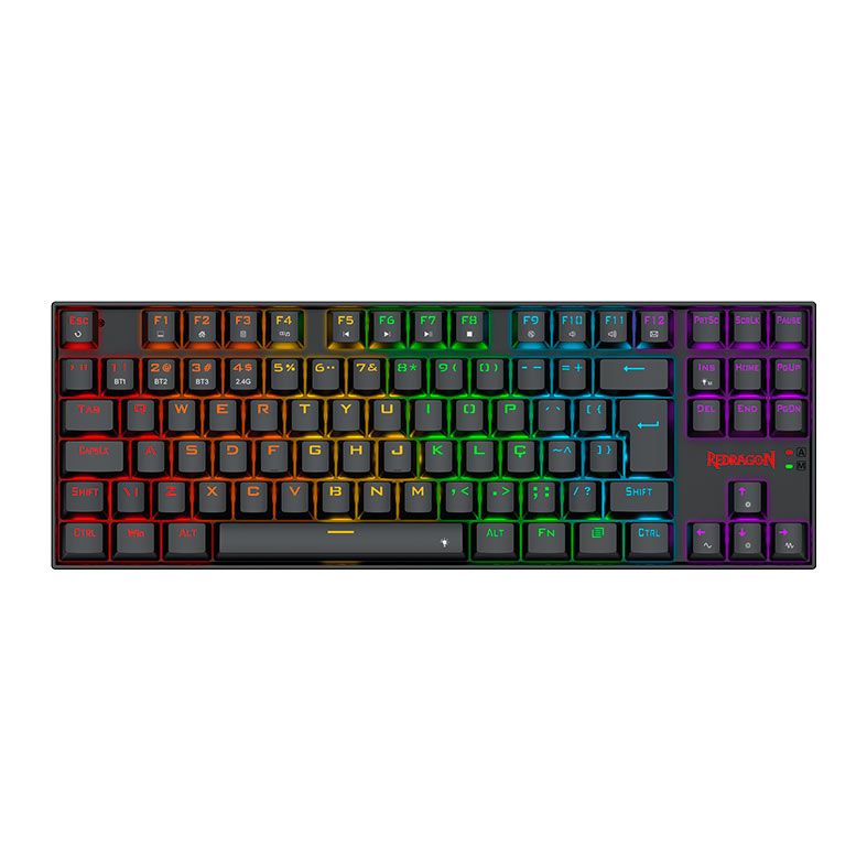 OPENBOX Teclado Mecanico Redragon Kumara Elite, Rainbow, ABNT2, Switch Marrom, Tri-Mode, Preto, K552-KRS-PT-BROWN