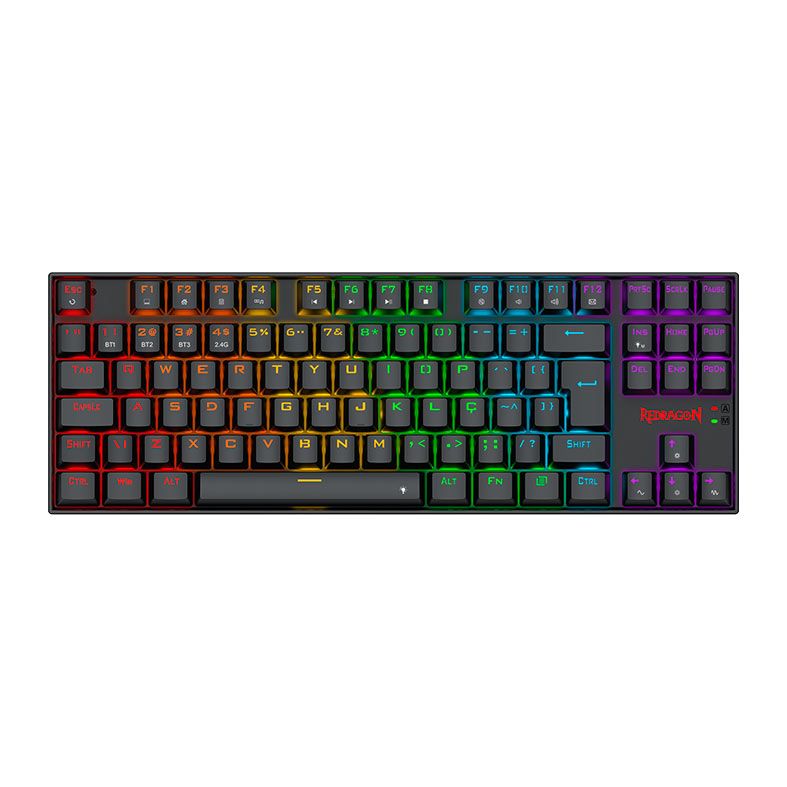 Teclado Mecanico Redragon Kumara Elite, Rainbow, Switch Marrom, Wireless, Preto, K552-KRS