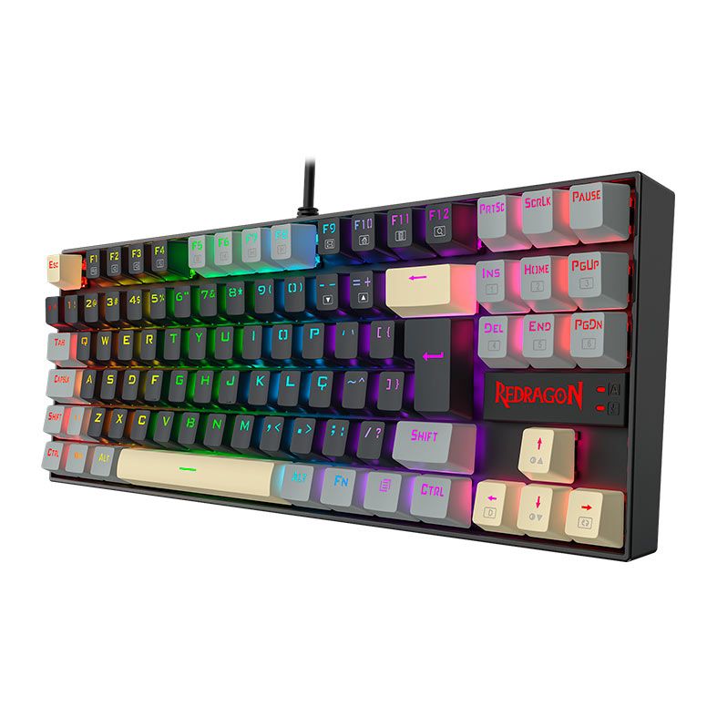 Teclado Mecanico Redragon Kumara, RGB, ABNT2, Switch Marrom, Preto/Cinza/Amarelo, K552LGY-RGB-PT-BROWN