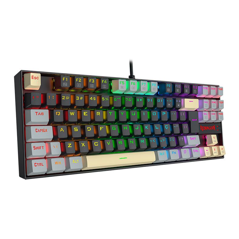 Teclado Mecanico Redragon Kumara, RGB, ABNT2, Switch Marrom, Preto/Cinza/Amarelo, K552LGY-RGB-PT-BROWN