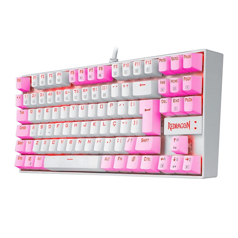 Teclado Mecanico Redragon Kumara, Led Vermelho, Switch Marrom, Branco e Rosa, K552WP-PT-BROWN