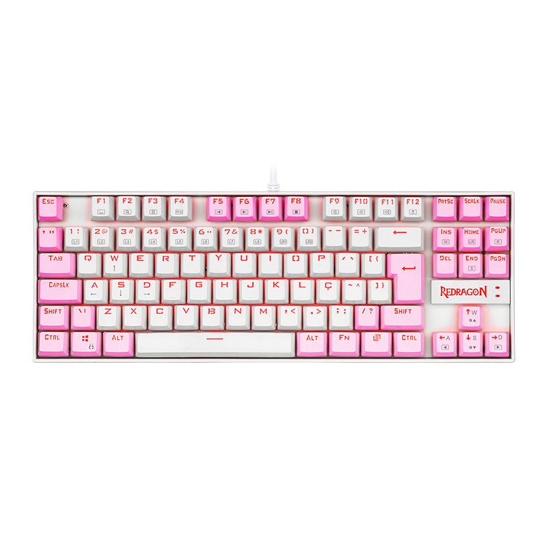Teclado Mecanico Redragon Kumara, Led Vermelho, Switch Marrom, Branco e Rosa, K552WP-PT-BROWN