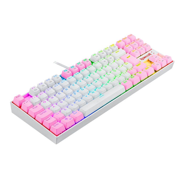 Teclado Mecanico Redragon Kumara, RGB, Switch Marrom, Branco e Rosa, K552WP-RGBPT-BROWN