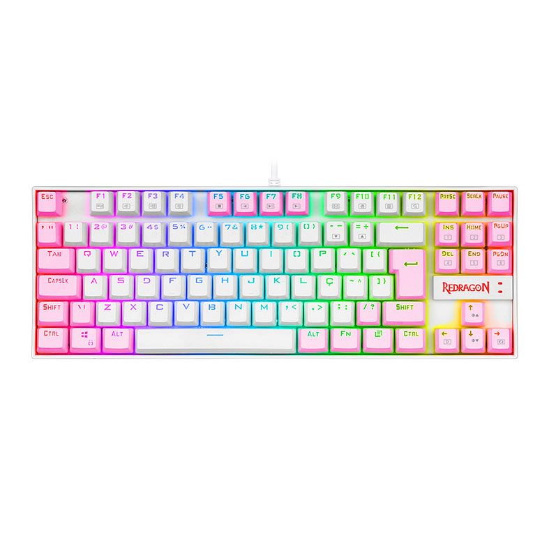 Teclado Mecanico Redragon Kumara, RGB, Switch Marrom, Branco e Rosa, K552WP-RGBPT-BROWN