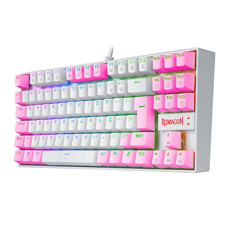 Teclado Mecanico Redragon Kumara, RGB, Switch Azul, Branco e Rosa, K552WP-RGB-PT-BLUE