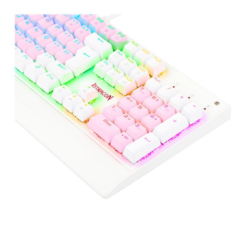Teclado Mecanico Redragon Kala, RGB, ABNT2, Switch Azul, Rosa e Branco, K557PW-RGB-PT-BLUE