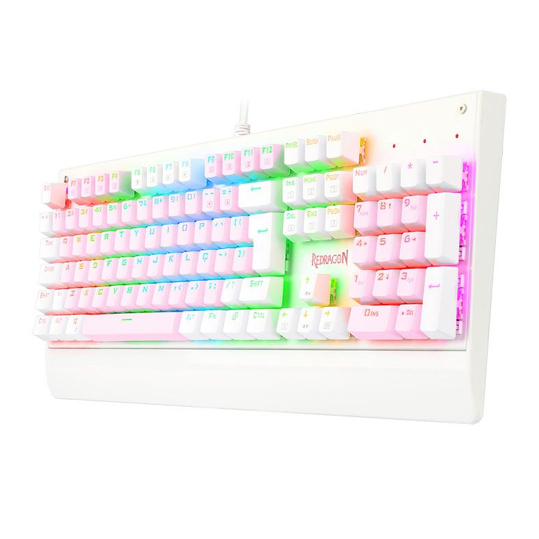 Teclado Mecanico Redragon Kala, RGB, ABNT2, Switch Azul, Rosa e Branco, K557PW-RGB-PT-BLUE