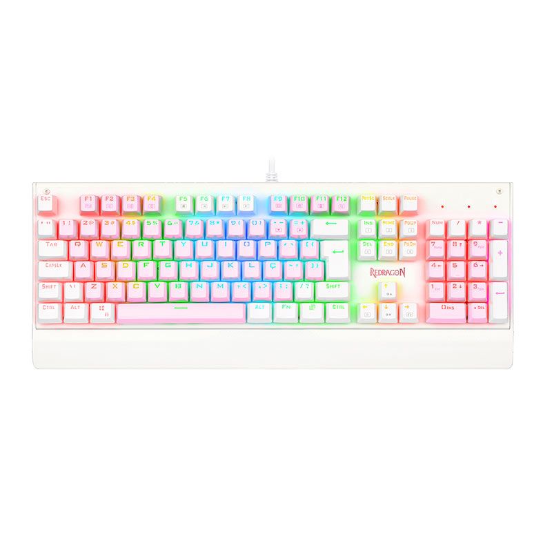 Teclado Mecanico Redragon Kala, RGB, ABNT2, Switch Azul, Rosa e Branco, K557PW-RGB-PT-BLUE
