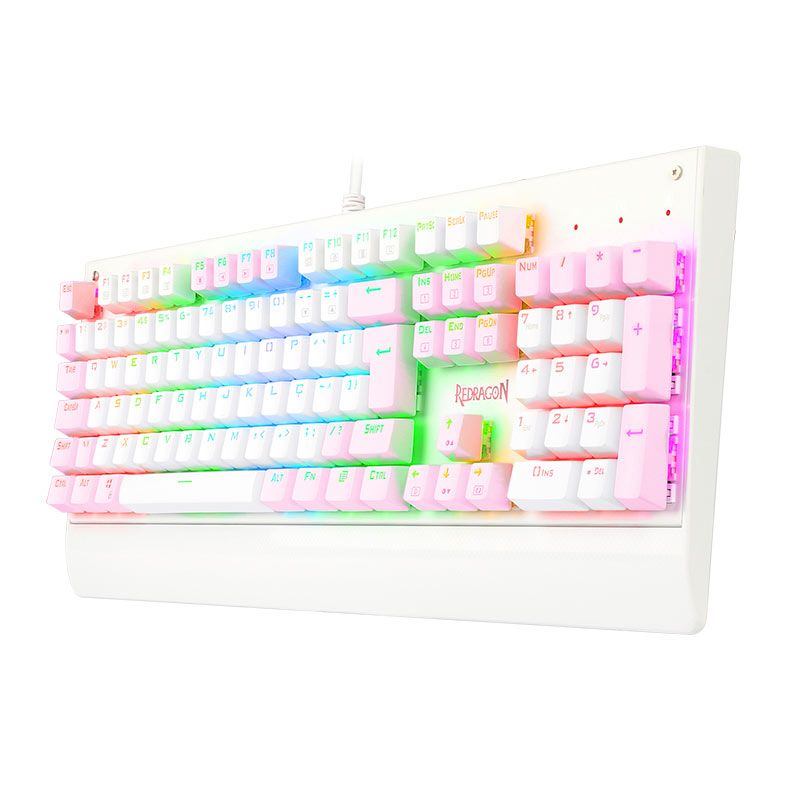 Teclado Mecanico Redragon Kala, RGB, ABNT2, Switch Azul, Branco e Rosa, K557WP-RGB-PT-BLUE
