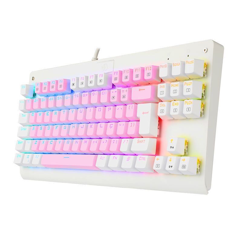 Teclado Mecanico Gamer Redragon Dark Avenger, RGB, Switch Marrom, Rosa e Branco, K568PW-RGB-PT-BROWN