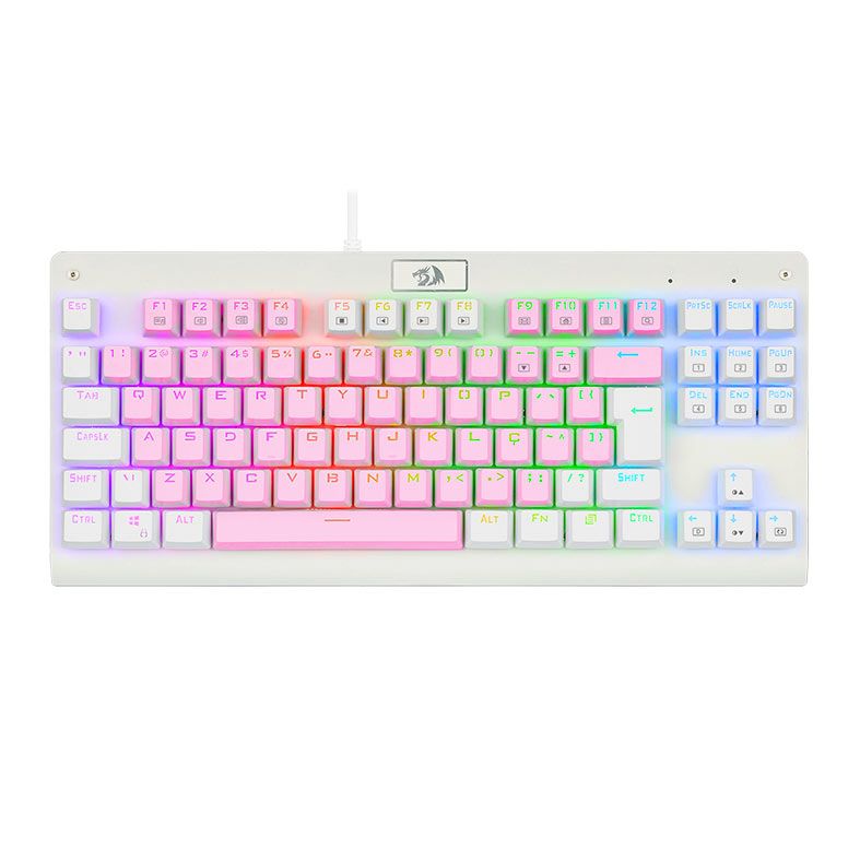 Teclado Mecanico Gamer Redragon Dark Avenger, RGB, Switch Marrom, Rosa e Branco, K568PW-RGB-PT-BROWN