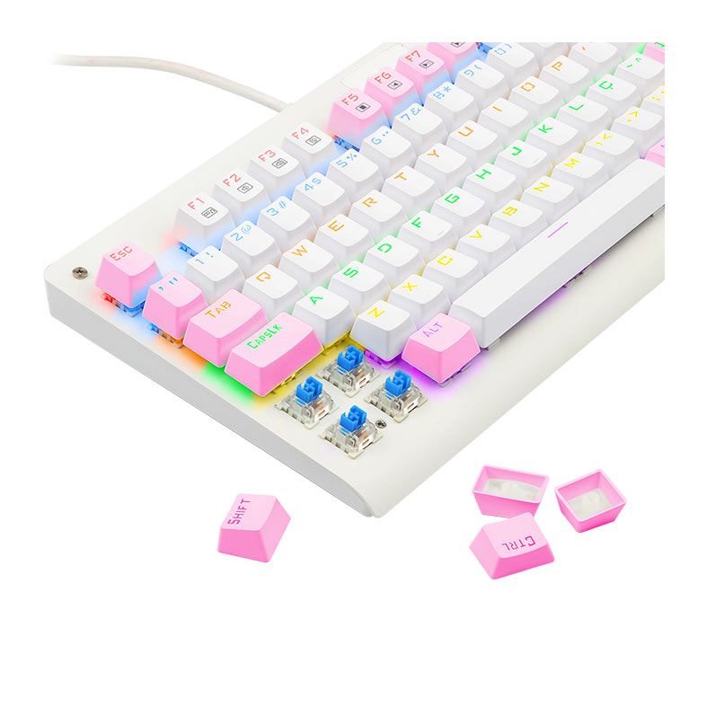 Teclado Mecanico Gamer Redragon Dark Avenger, Rainbow, Switch Azul, Branco e Rosa, K568WP-R-PT-BLUE
