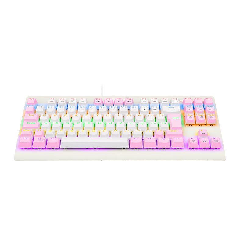 Teclado Mecanico Gamer Redragon Dark Avenger, Rainbow, Switch Azul, Branco e Rosa, K568WP-R-PT-BLUE