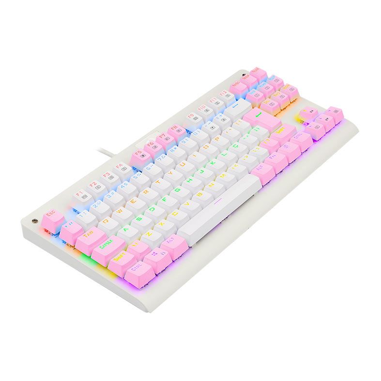 Teclado Mecanico Gamer Redragon Dark Avenger, Rainbow, Switch Marrom, Branco e Rosa, K568WP-R-PT-BROWN