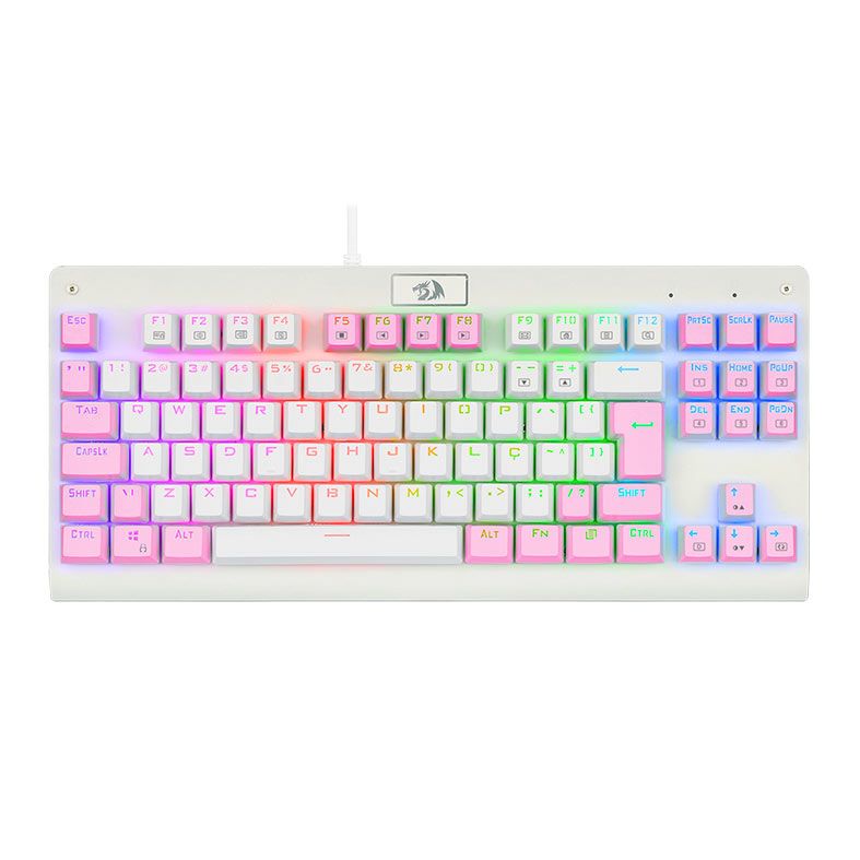 Teclado Mecanico Gamer Redragon Dark Avenger, RGB, Switch Azul, Branco e Rosa, K568WP-RGB-PT-BLUE