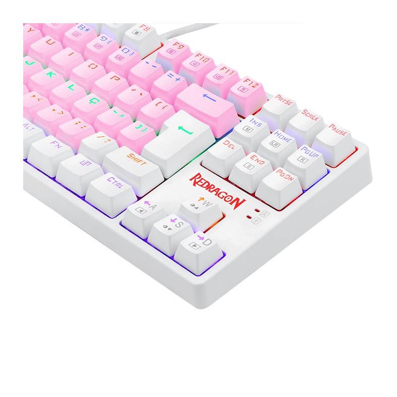 Teclado Mecanico Gamer Redragon Daksa, Rainbow, ABNT2, Switch Marrom, Rosa e Branco, K576PW-R-PT-BROWN