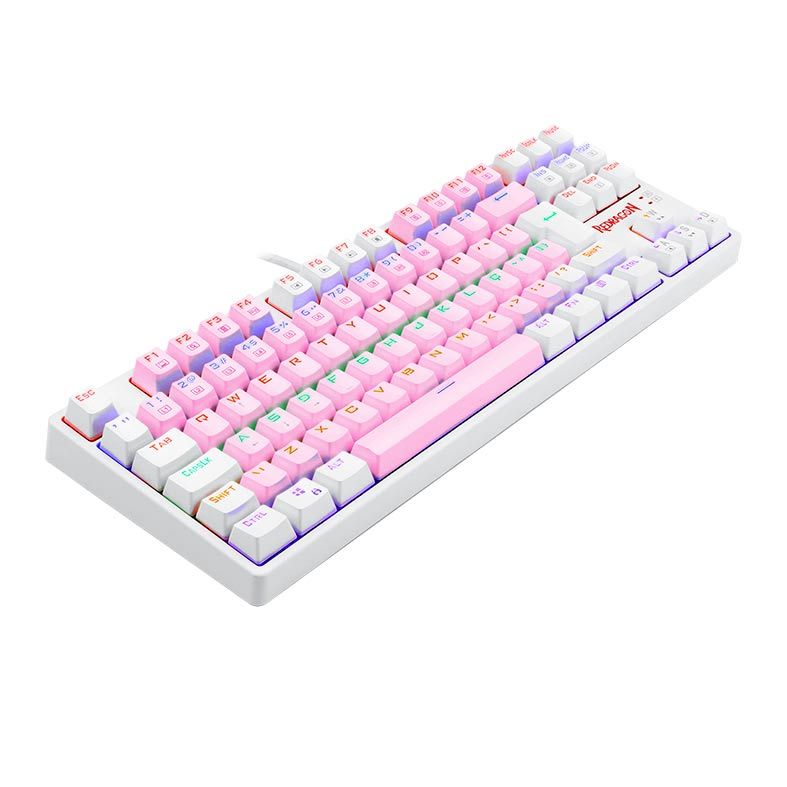 Teclado Mecanico Gamer Redragon Daksa, Rainbow, ABNT2, Switch Marrom, Rosa e Branco, K576PW-R-PT-BROWN